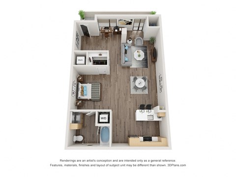 Floor plan for 1 bed, 1.5 baths, 1323 sqft